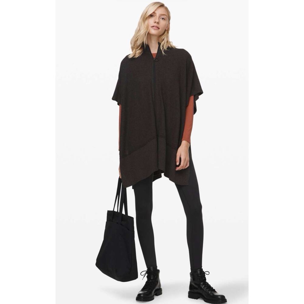 LULULEMON Call Me Cozy Sweater Full Zip Wrap Heathered Black Gray One Size Pima